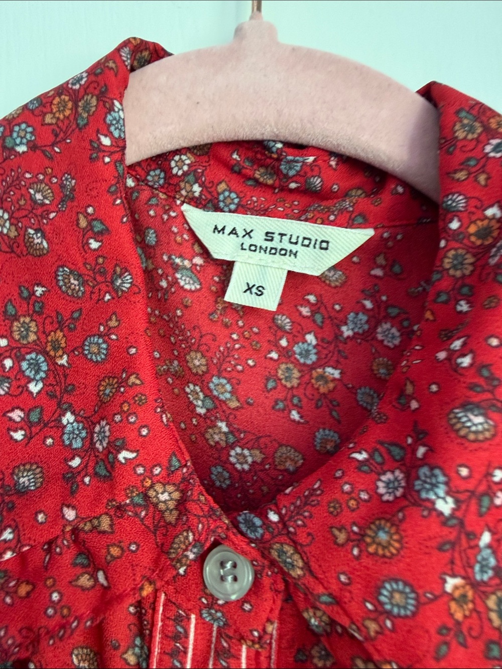 Max Studio Red Floral Button-Down Midi Dress with Tie Belt - Picture 4 of 5
